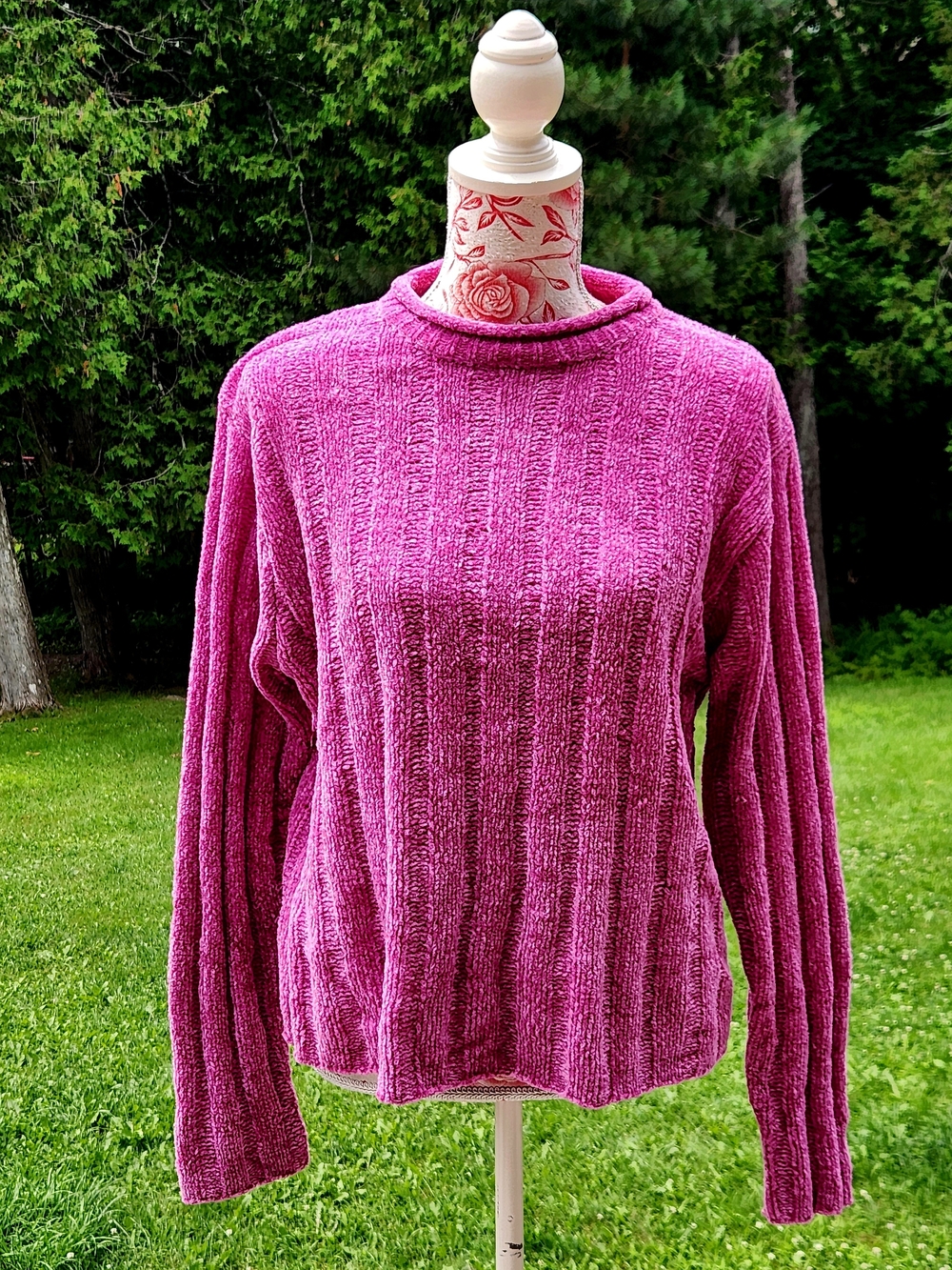 Northern Reflections Plush Ribbed Chenille Mock Turtleneck - Fuchsia